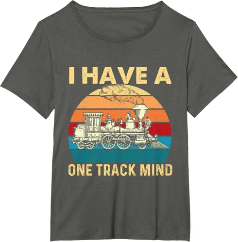 Vista 54 de Camiseta con texto en inglés "I Have A One Track Mind - Trainspotter Model Train Railroad, Negro, S