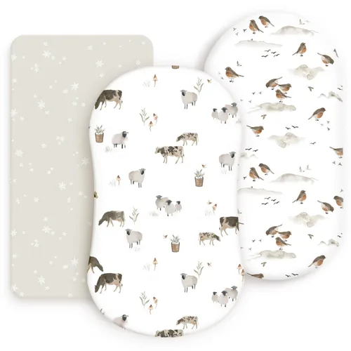 Vista 9 de Juego de sábanas bajeras elásticas ultra suaves 3 unidades, ajuste universal para moisés, cuna, cesta de moisés, colchón ovalado y rectangular