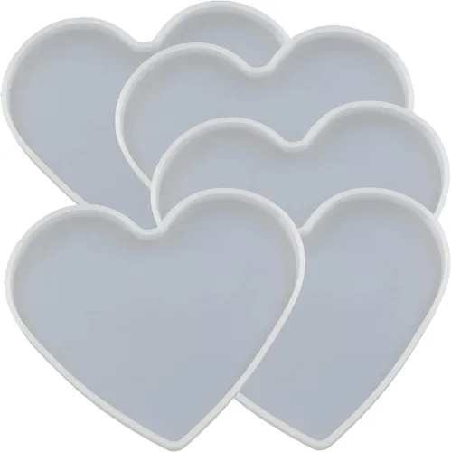 Vista 5 de 5 piezas de molde de resina de silicona para fundición de epoxy en forma de corazón para manualidades DIY, molde de base de posavasos de corazón, 5