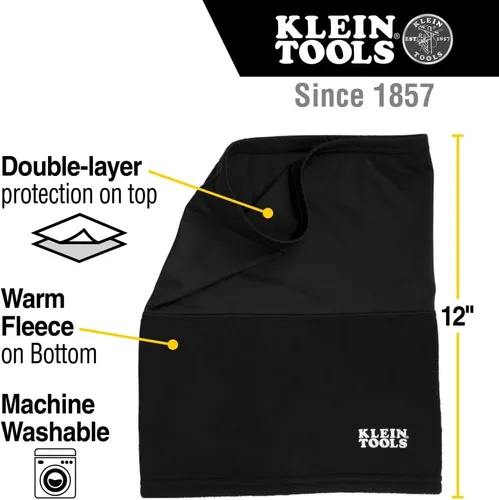 Vista 3 de Klein Tools 60466 - Polaina de calentamiento para cuello y cara, media banda de doble capa, color negro, talla única
