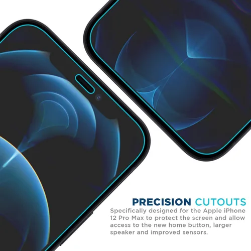 Vista 3 de Tech Armor Protector de pantalla de vidrio balístico diseñado para Apple iPhone 12 Pro Max de 6.7 pulgadas, paquete de 3 unidades de vidrio templado