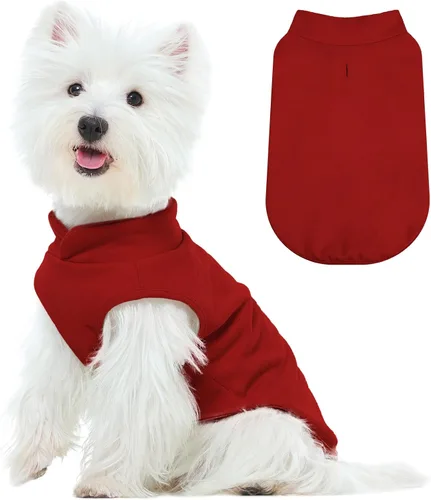 Vista 31 de FUAMEY Chaleco de forro polar para perros pequeños, sudaderas cálidas y elásticas para perros con agujero para correa, suéter suave de cuello alto