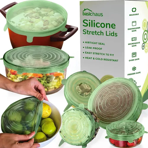 Vista 9 de Tapas elásticas de silicona reutilizables para almacenamiento de alimentos en el refrigerador, fundas elásticas resistentes al calor, tazas, latas