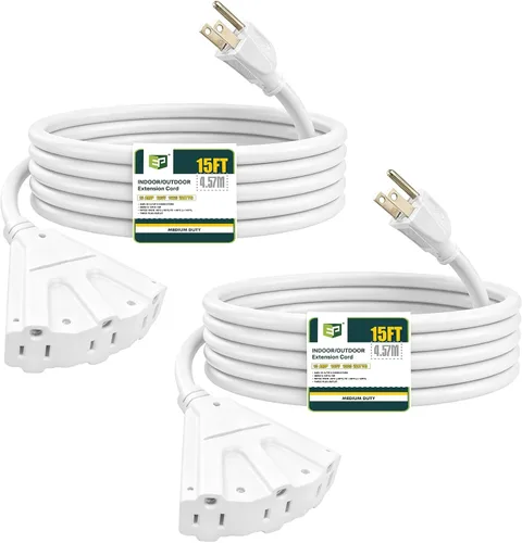 Vista 34 de EP Cable de extensión para exteriores de 6 pies, 16/3 SJTW, 3 tomas de corriente eléctrica, negro Enchufe a tierra de 3 puntas, para luces