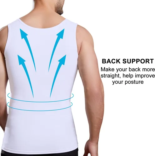 Vista 4 de Camiseta de compresión adelgazante para hombre, camiseta sin mangas de entrenamiento para ginecomastia, control de abdomen, cambio en segundos