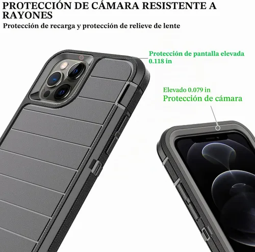 Vista 4 de Funda para iPhone 12 Pro Max / iPhone 13 Pro Max, funda duradera de 3 capas a prueba de caídas, a prueba de golpes, funda de goma sólida a rayas