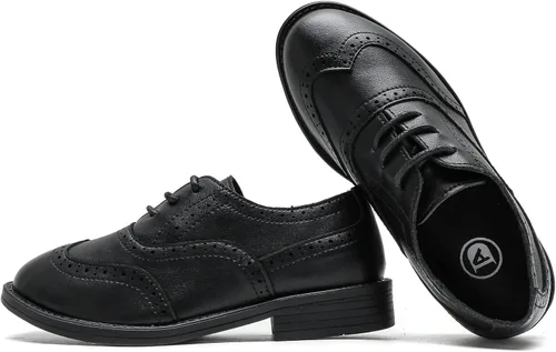 Vista 5 de DADAWEN Zapatos Oxford clásicos de cuero con cordones para niño, zapatos Oxford cómodos para uniforme escolar, boda, iglesia, zapatos de vestir