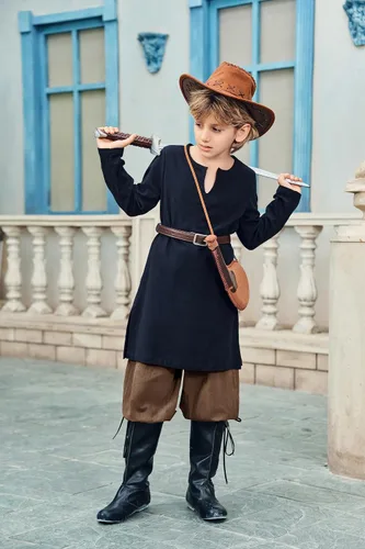 Vista 5 de Pantalones de tobillo medievales para niños, disfraz de pirata renacentista, disfraz de pirata y banda cónica gótica mercenaria