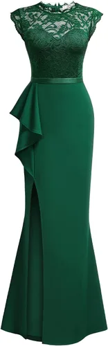 Vista 3 de MISSMAY Vestido largo de boda formal sin mangas con encaje floral retro para mujer