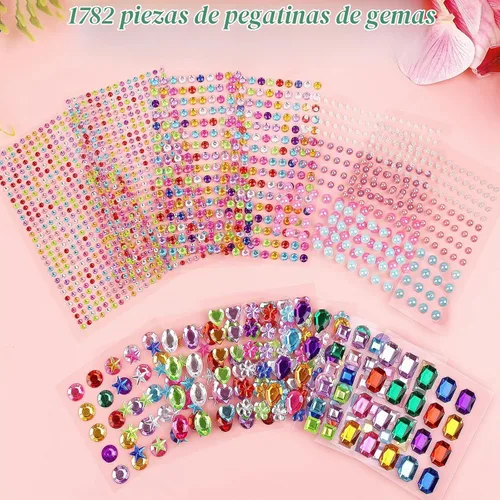 Vista 7 de 1782 calcomanías de gemas, gemas autoadhesivas para manualidades, diamantes de imitación brillantes, calcomanías de joyas de formas surtidas