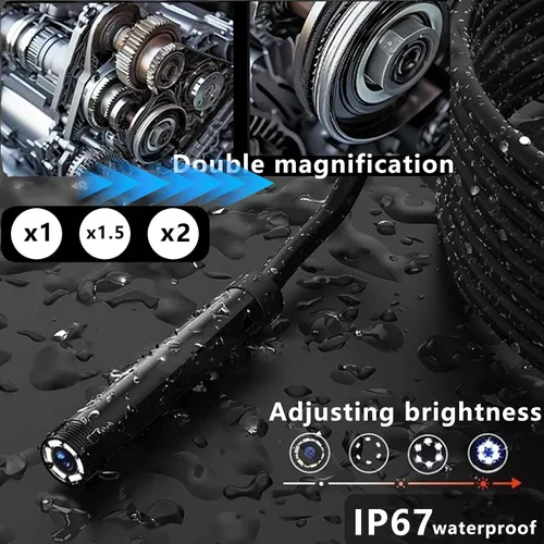 Vista 5 de Cámara Endoscopio JSE con Luz, Boroscopio Impermeable de 16.4FT 1920P HD, Cable Semi-Rígido, Cámara de Inspección Serpiente con 8 Luces LED