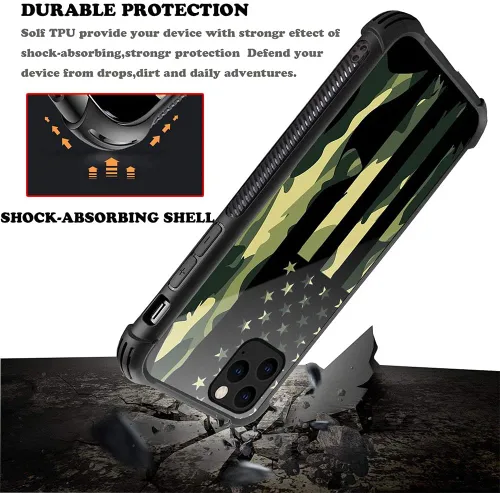 Vista 5 de DJSOK Funda para iPhone 11 Pro Max, diseño de patrón de lujo, a prueba de golpes, funda resistente para hombre y mujer, bandera de camuflaje clásica