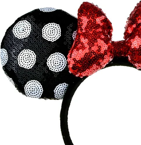 Vista 5 de A Miaow Diadema de orejas de ratón negro 3D con lentejuelas MM purpurina mariposa cierre de pelo suministro de parque para adultos mujeres accesorio