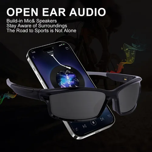 Vista 6 de SKYWAY Gafas de sol deportivas polarizadas inteligentes Bluetooth con audio inalámbrico protección UV para deportes al aire libre, diseño unisex
