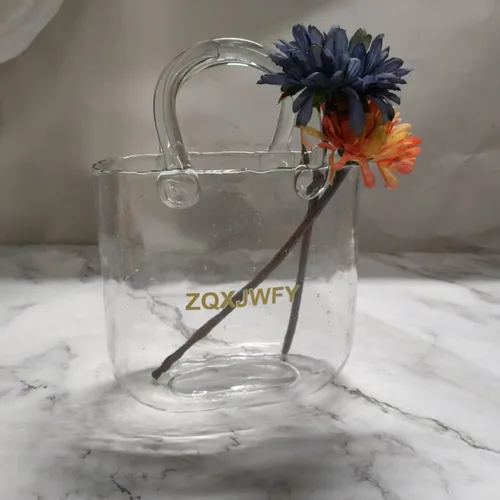 Vista 3 de ZQXJWFY - Jarrón de cristal transparente para flores, hecho a mano, ideal para centros de mesa, 1 unidad