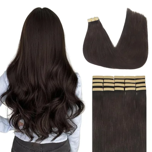 Vista 36 de Extensiones de cabello Lashey de 14 pulgadas; extensiones de cabello humano real lacio color negro azabache con trama adhesiva para mujeres, 20