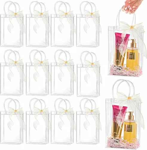 Vista 17 de Ohuimrt 50 Pack 4.92" x 2.75" x 5.9" Clear Plastic Gift Bags with Handles
