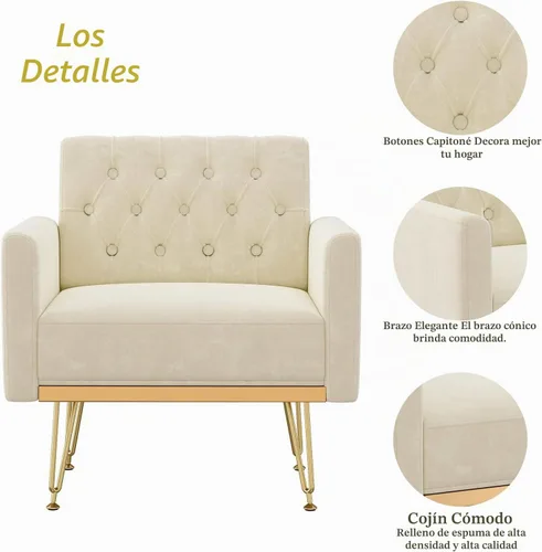 Vista 4 de Olela Silla decorativa con brazo para sala de estar, sillón moderno de terciopelo, sofá individual, acogedora silla auxiliar tapizada para lectura