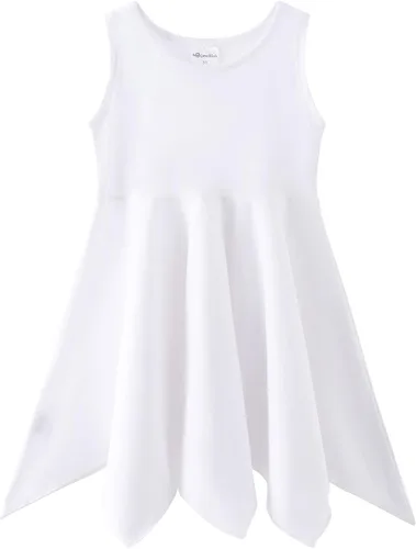 Vista 11 de Noomelfish Vestido de verano de algodón sin mangas con dobladillo de pañuelo para niñas (3-12 años)