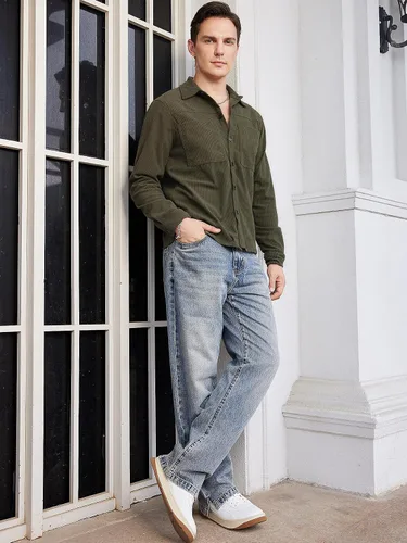 Vista 3 de WDIRARA Camisa de pana con botones y manga larga para hombre