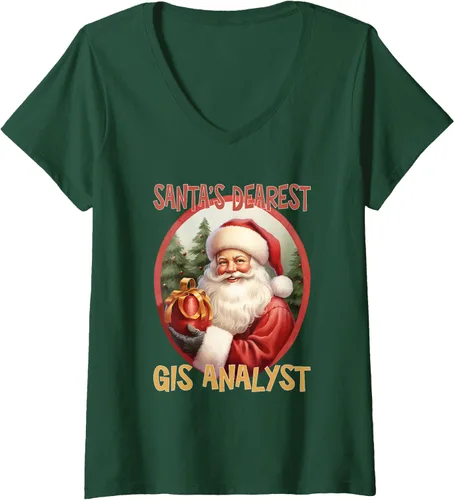 Vista 10 de GIS Analyst Christmas Holiday Love Xmas V-Neck T-Shirt Negro