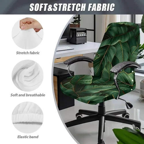 Vista 6 de Green Leaf - Fundas para sillas de oficina en casa, fundas elásticas para sillas de escritorio de computadora, respaldo alto, universales, fundas