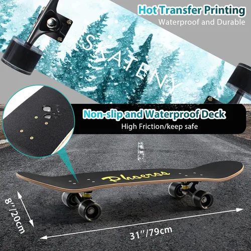 Vista 6 de PHOEROS Complete Skateboards- Standard Skateboards for Beginners Kids Boys Girls Teenager- 31''x 10''Canadian Maple Cruiser Pro Skate Board