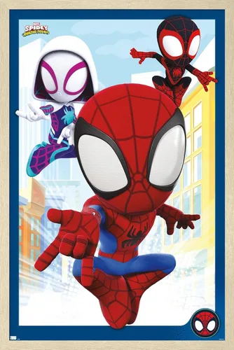 Vista 7 de Marvel Spidey and His Amazing Friends - Póster de pared grupal, 22.4 pulgadas de largo x 14.7 pulgadas de ancho, versión enmarcada de madera
