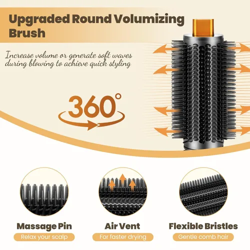 Vista 9 de Cepillo voluminizador redondo mejorado compatible con accesorios Dyson Airwrap, accesorios para el cabello de cepillo redondo compatibles