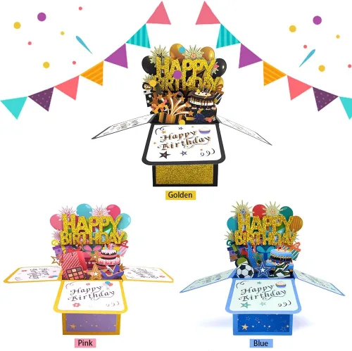 Vista 7 de Tarjeta desplegable de feliz cumpleaños para mujeres y hombres, divertida caja de felicitación 3D de cumpleaños con sobres, etiqueta de notas