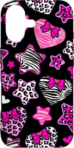 Vista 32 de Funda Bimbo Y2K para iPhone 16 McBling Estética Corazón Estrella Leopardo Zebra Rosa Y2K