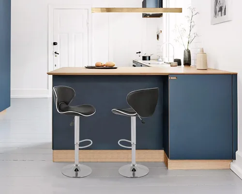 Vista 6 de BestOffice Taburete giratorio de cuero sintético sintético moderno de 2 taburetes de bar ajustables giratorios con respaldo para encimera de cocina
