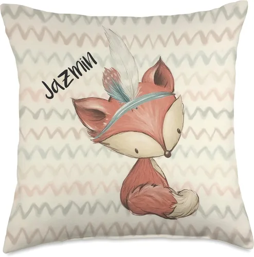 Vista 5 de Jazmin New Born Children First Birthday Gifts Jazmin Name Cute Fox - Cojín personalizado para bebé recién nacido, 16 x 16 pulgadas, multicolor