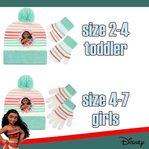 Vista 2 de Disney Moana Girls Beanie Winter Hat and Mittens Cold Weather Set, Age 2-4 and 4-7 Years