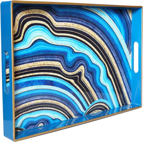 Vista 24 de Spsyrine Bandeja Decorativa Azul para Sala de Estar, Bandeja Cuadrada Moderna de Plástico para Servir Café para Mesa Otomana Baño Cocina, 13"*13