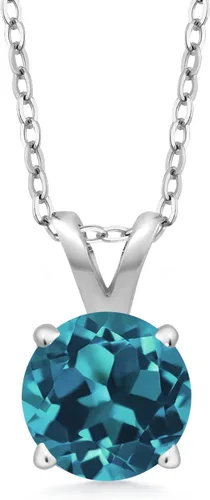 Vista 121 de Gem Stone King Collar con colgante solitario de plata de ley 925 de 0.236 in con piedra natal redonda Collar de 4 puntas para mujer Con cadena