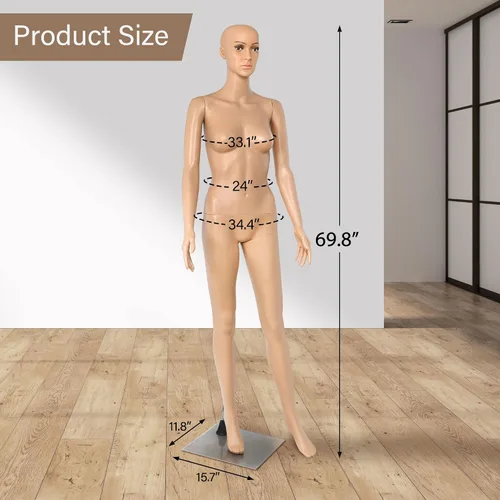 Vista 2 de HomGarden Maniquí femenino maniquí cuerpo completo vestido forma, 69" maniquí ajustable soporte costura vestido modelo pantalla cabeza gira vestido