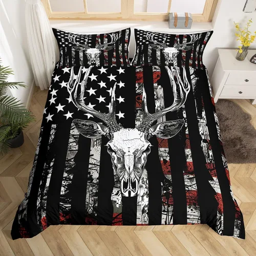 Vista 8 de Funda de edredón de ciervos de alce, juego de ropa de cama de animales del bosque, decoración rústica de granja, funda de edredón individual