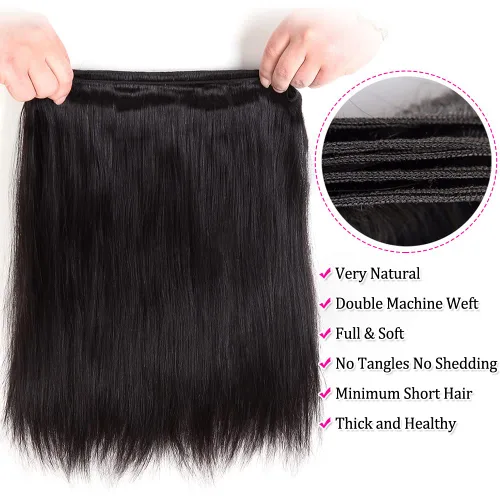 Vista 6 de Subella 3 manojos de cabello humano brasileño lacio, grado 10A, virgen, sin procesar, color negro natural (8, 10, 12 pulgadas)