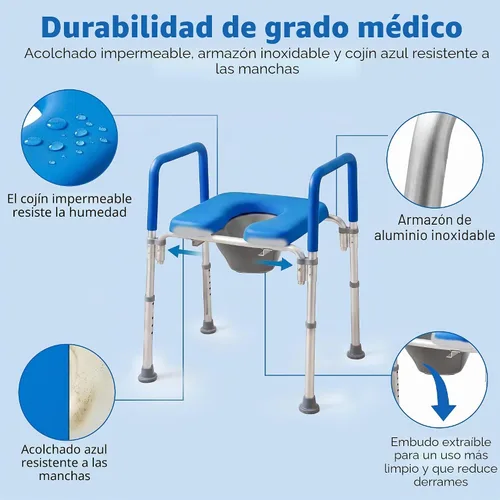 Vista 3 de Ultimate - Asiento de inodoro elevado con asas, cómoda para mesita de noche, reposabrazos acolchados, altura ajustable, asiento de inodoro elevado