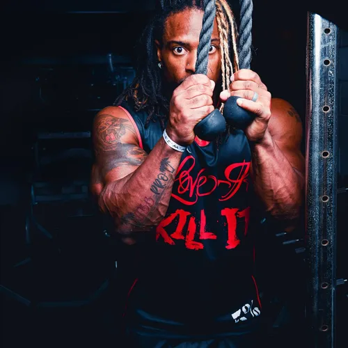 Vista 6 de 5% Nutrition Rich Piana Love It Kill It - Camiseta de baloncesto roja y negra