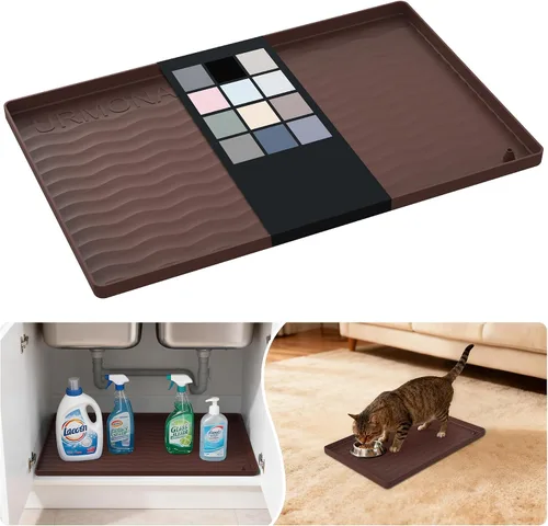 Vista 29 de URMONA - Tapete de silicona impermeable para debajo del fregadero, 16 x 10 Beige