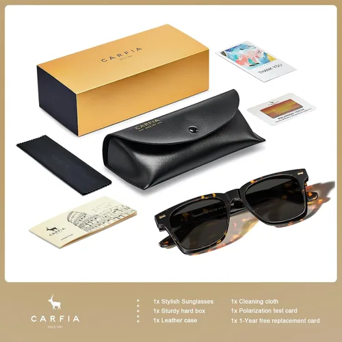 Vista 7 de CARFIA Thick Square Polarized Sunglasses Men, Retro 90s Style Vintage UV400 Protection Sun Glass