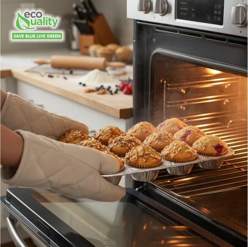 Vista 6 de Molde de aluminio para magdalenas de 12 tazas – Moldes desechables de aluminio para magdalenas – Estaño para magdalenas ideal para hornear cupcakes