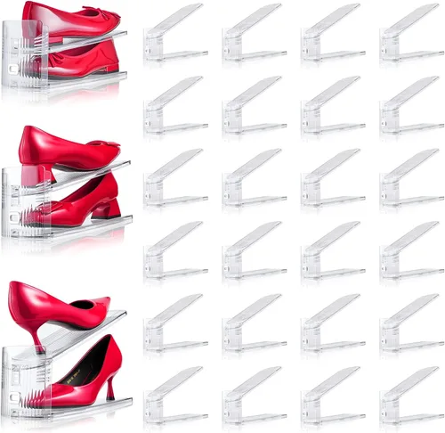 Vista 11 de Organizador de ranuras ajustables para zapatos, paquete de 10 unidades de apiladores de zapatos transparentes, soporte para zapatos, ahorrador
