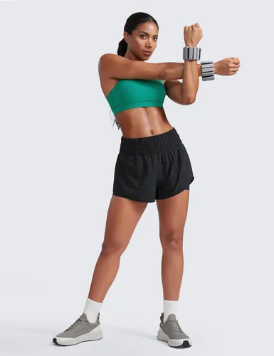 Vista 5 de CRZ YOGA - Pantalones cortos de correr 2 en 1 divididos para mujer de 3 pulgadas - Pantalones cortos de entrenamiento atlético de cintura alta