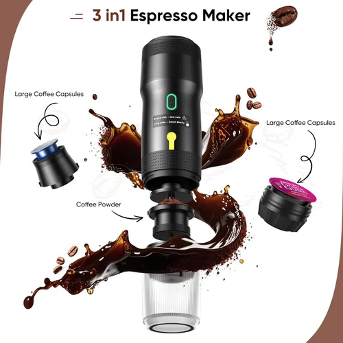 Vista 2 de Máquina de café espresso eléctrica portátil, cafetera autocalentable para automóvil con USB-DC, cafetera de viaje para camping, compatible