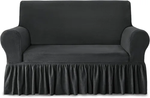 Vista 10 de NICEEC Funda para sofá biplaza gruesa de felpa de 1 pieza, funda negra cálida para sofá biplaza, funda elástica y esponjosa para sala de estar