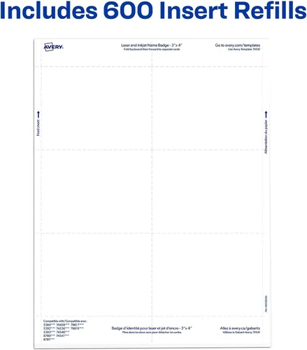 Vista 4 de Repuestos de inserción para credencial de nombre, horizontal/vertical, 3 x 4, blanco, 300/caja