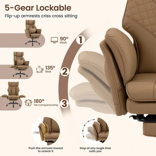 Vista 5 de Criss Cross Chair with Flip Armrests ,Big and Tall Desk Chair with Footrest Pu Leather Brown